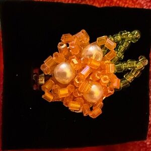 NWT Paparazzi Orange and Green Beaded Ring with Pearls stretch adjustable